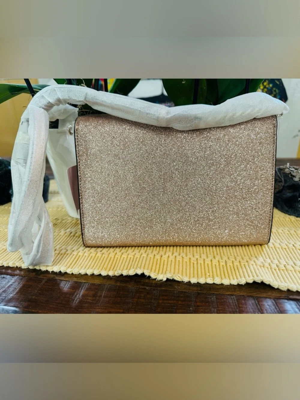 NWT Kate Spade Retail $279 Tinsel Flap Crossbody- Rose Gold Glitter
